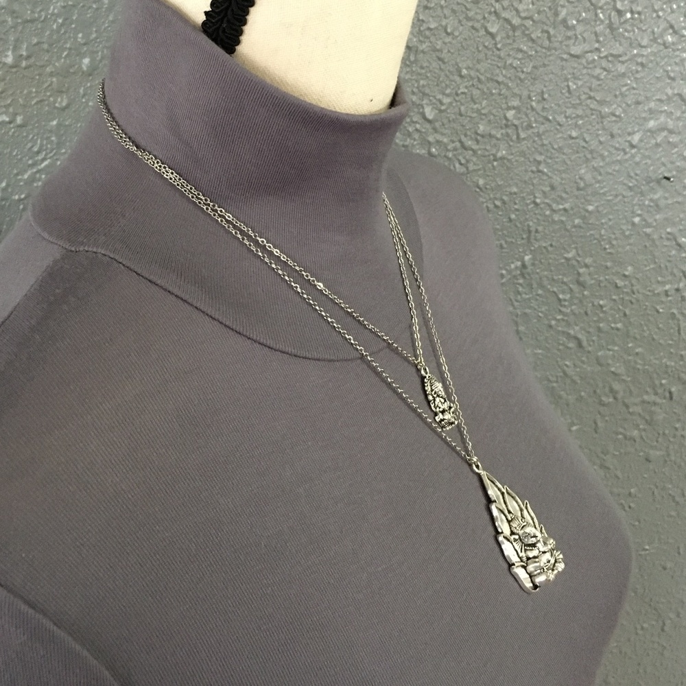 “Lucky Ganesh” Silver Hindu Elephant God Handmade 2-Layer Adjustable Necklace - Picture 8 of 15